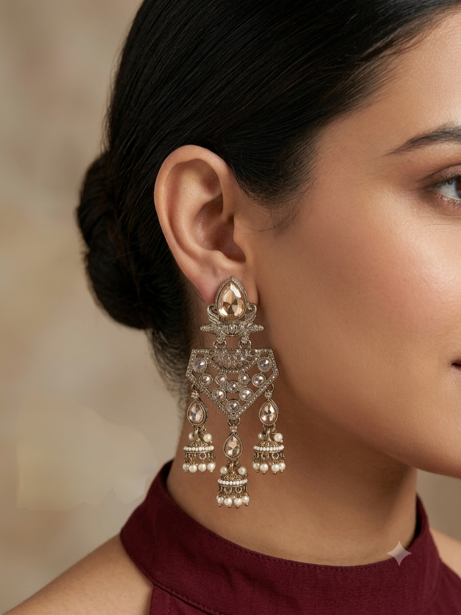 Antique Kundan Bollywood Kanif Earrings