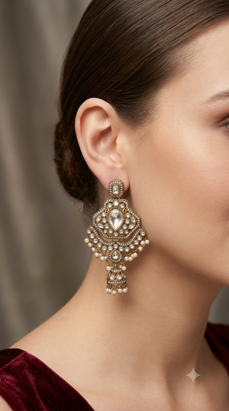 Antique Kundan Bollywood Kanif Earrings