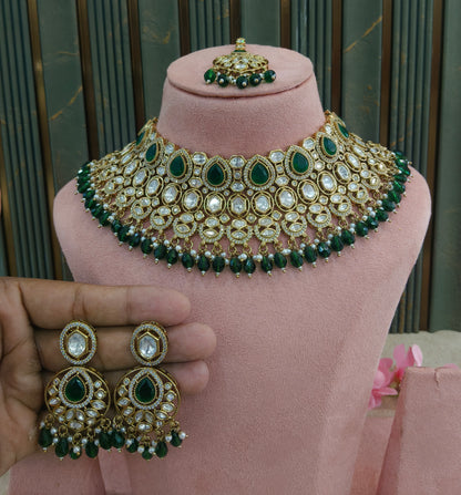 Gold Uncut Green Kundan Necklace Jewellery Param Set