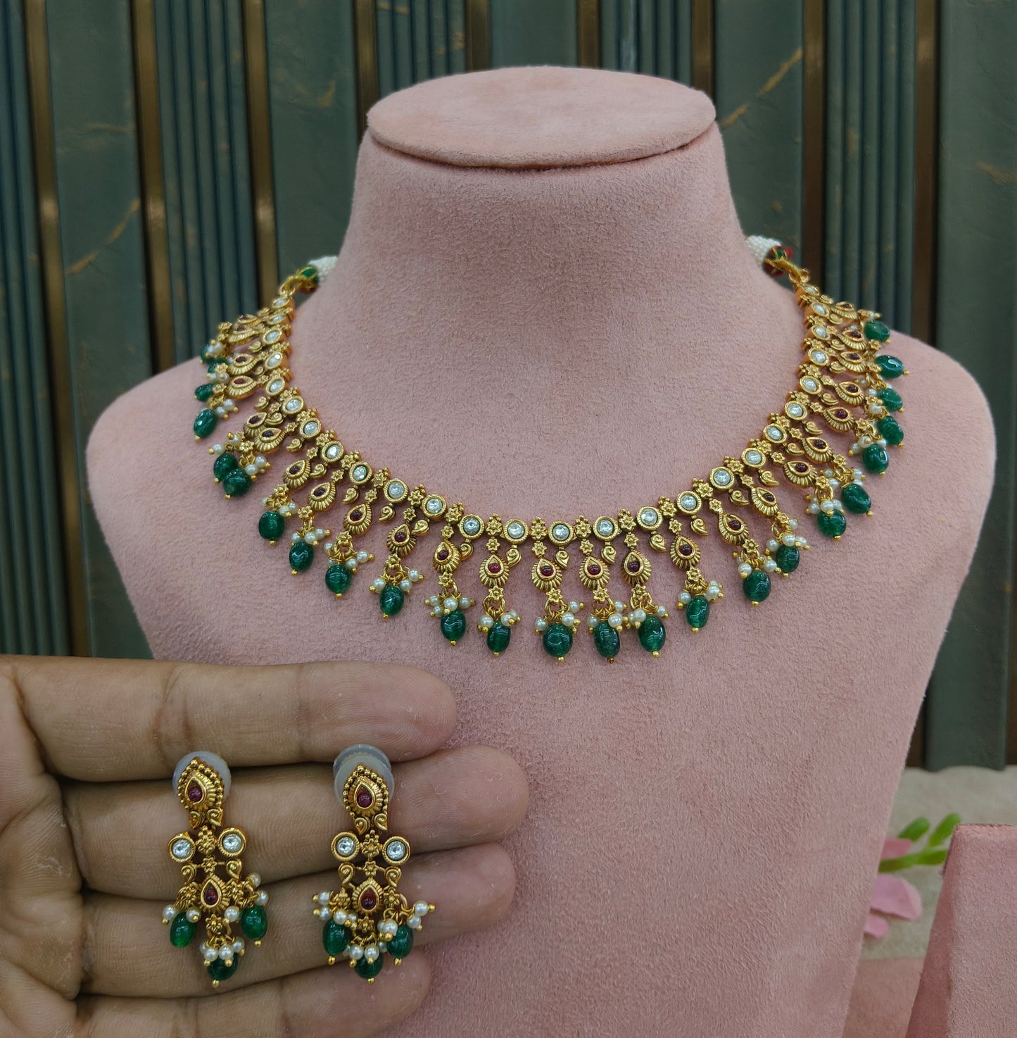 Gold Polki Necklace Jewellery Zarina Set