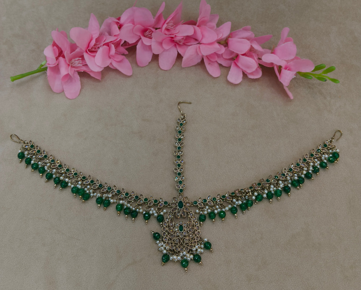 Antique Green Sheesh Phool Headpiece Matha Patti