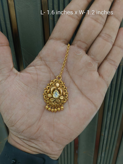 Gold polki Antique Gold Tikka Jewellery Headpiece Set