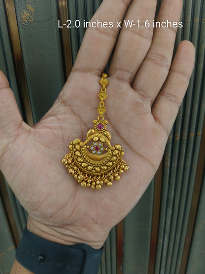 Gold polki Antique Gold Tikka Jewellery Headpiece Set
