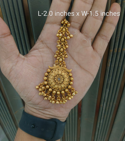 Gold polki Antique Gold Tikka Jewellery Headpiece Set