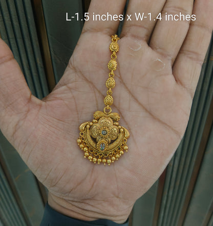 Gold polki Antique Gold Tikka Jewellery Headpiece Set