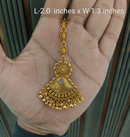Gold polki Antique Gold Tikka Jewellery Headpiece Set