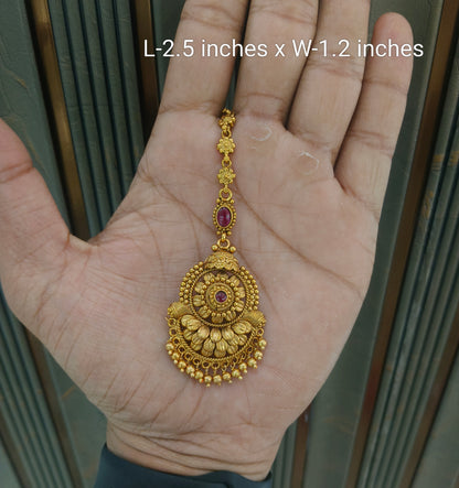 Gold polki Antique Gold Tikka Jewellery Headpiece Set