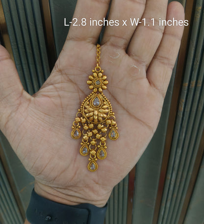 Gold polki Antique Gold Tikka Jewellery Headpiece Set