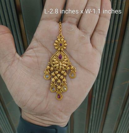 Gold polki Antique Gold Tikka Jewellery Headpiece Set
