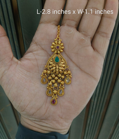 Gold polki Antique Gold Tikka Jewellery Headpiece Set