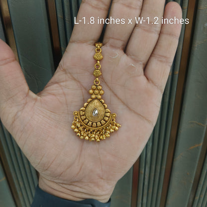 Gold polki Antique Gold Tikka Jewellery Headpiece Set