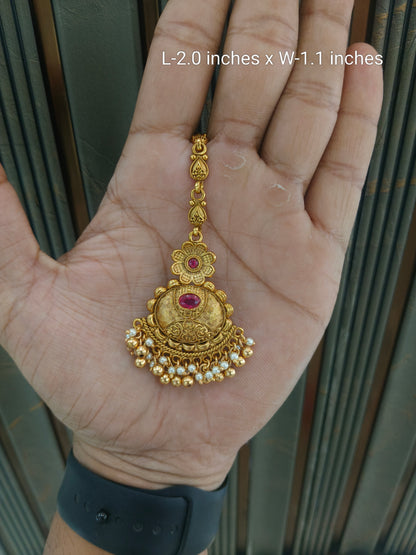 Gold polki Antique Gold Tikka Jewellery Headpiece Set