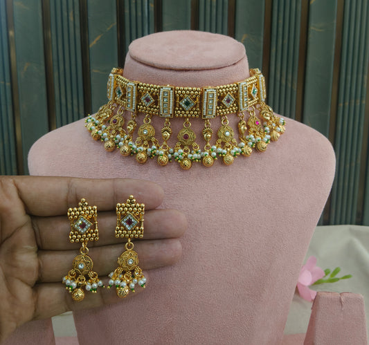 Gold Polki Ruby Green Necklace Jewellery Sonia Set