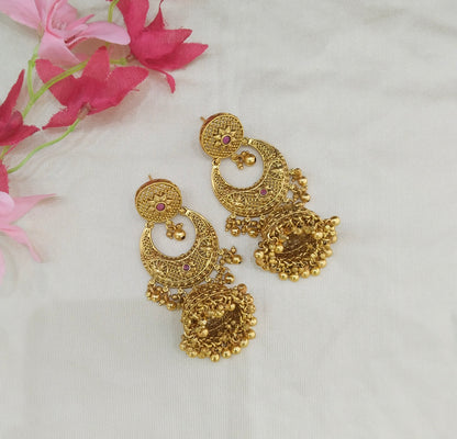 Gold Polki Ruby Jhumi Bollywood Dilnoor Earrings