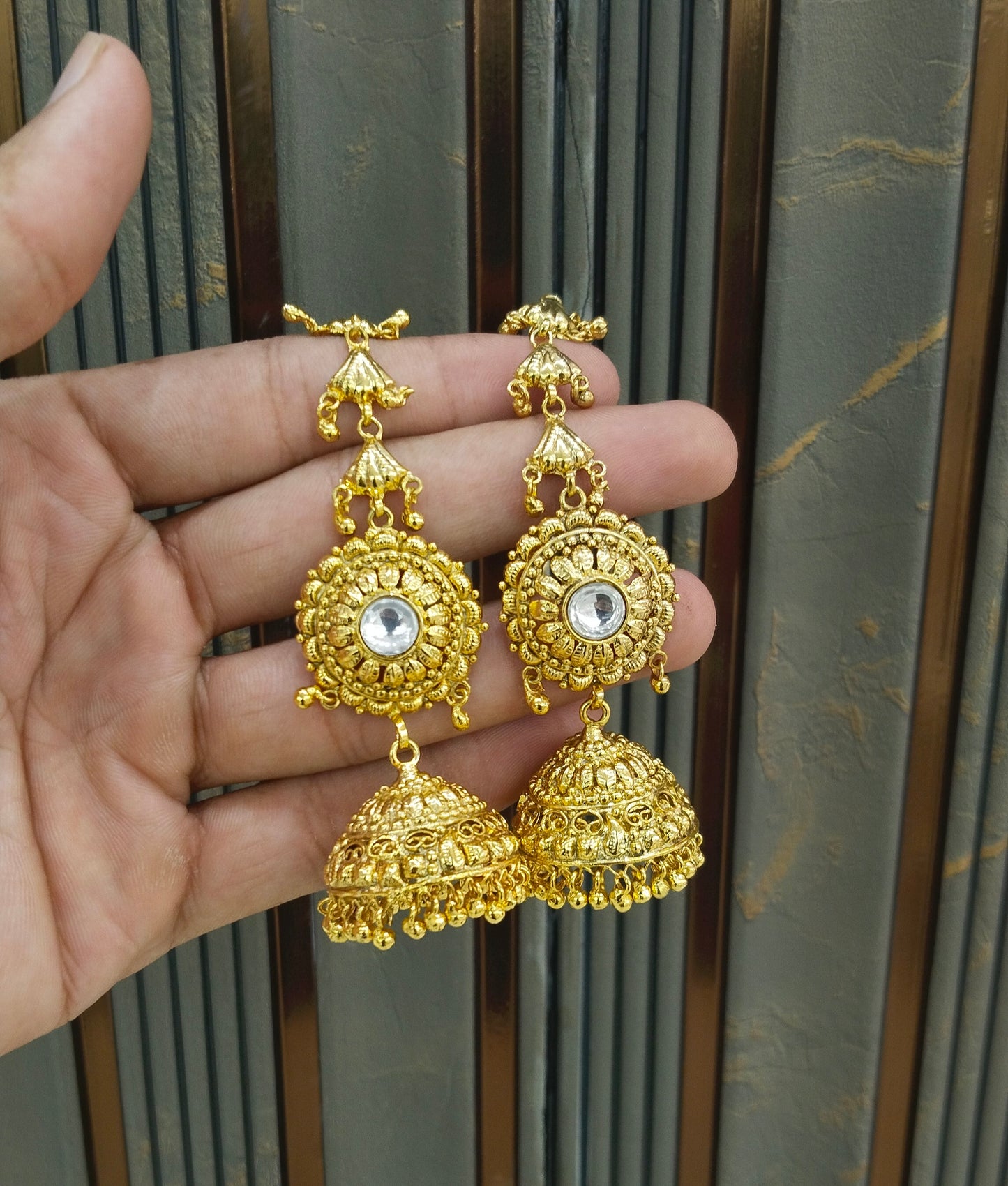 Gold Polki Punjabi Style Dilveer Earrings