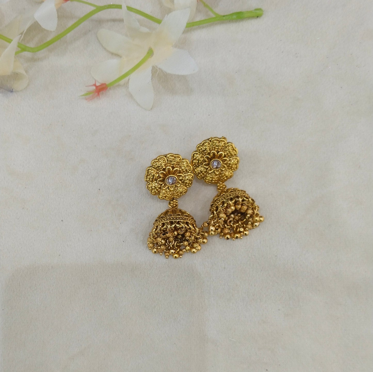Gold Polki Jhumi Bollywood Dilnoor Earrings