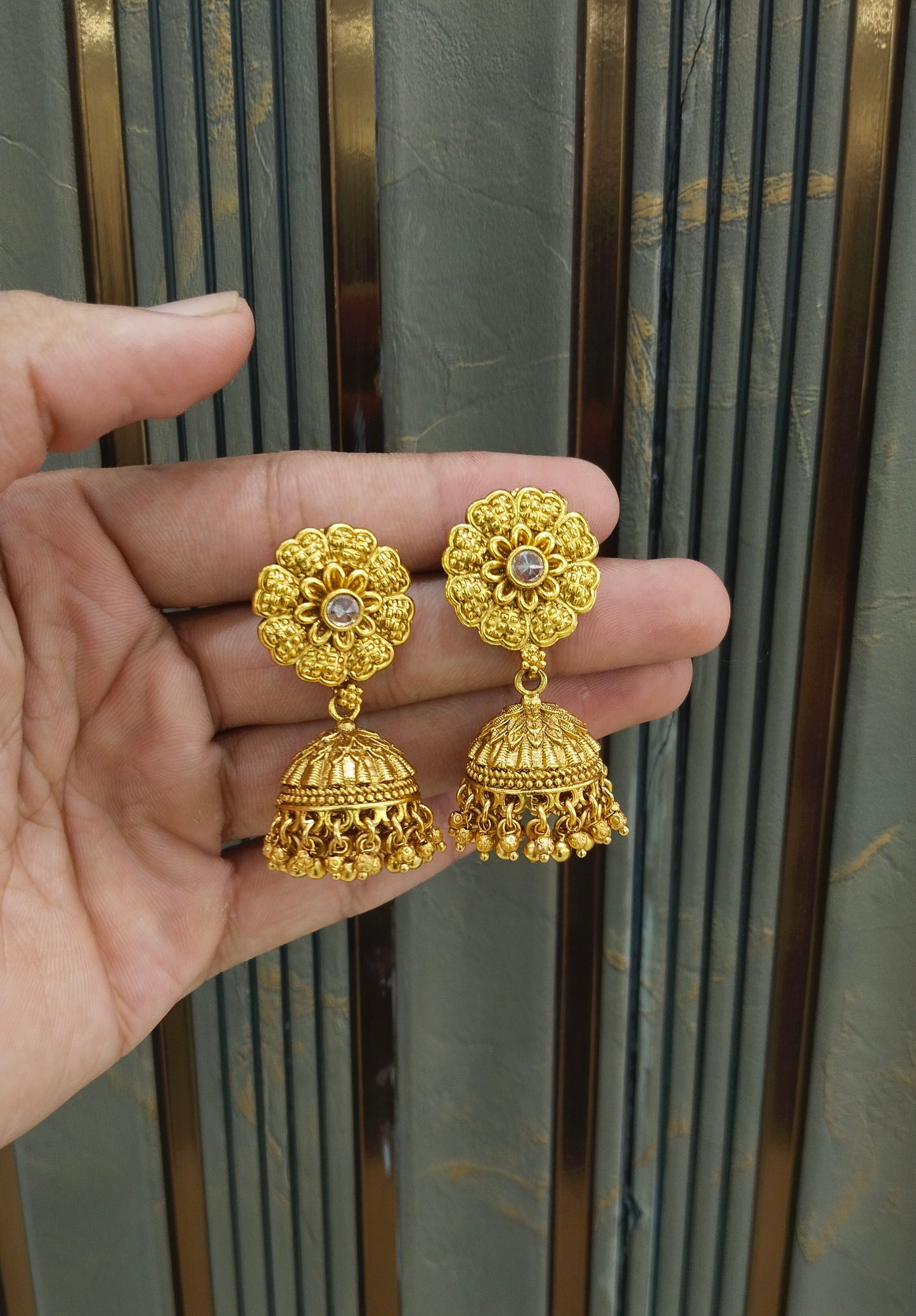 Gold Polki Jhumi Bollywood Dilnoor Earrings