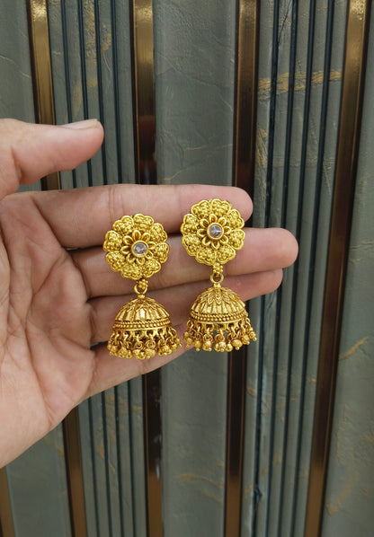 Gold Polki Jhumi Bollywood Dilnoor Earrings