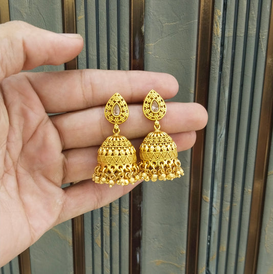 Gold Polki Jhumi Bollywood Dilnoor Earrings