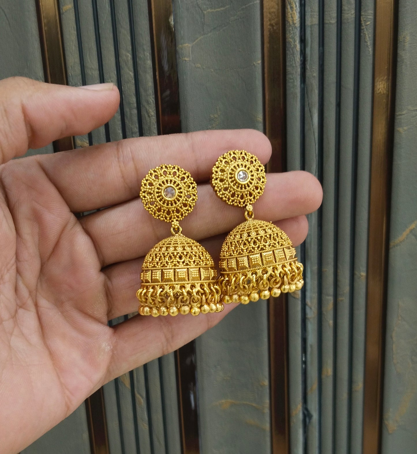 Gold Polki Jhumi Bollywood Dilnoor Earrings
