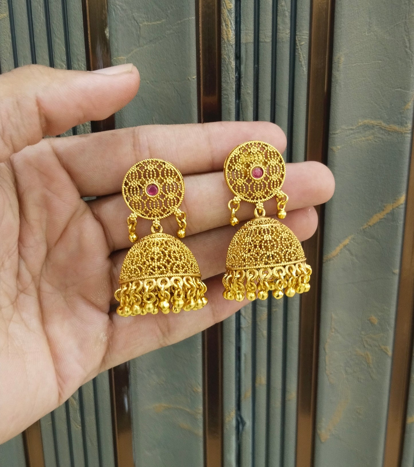 Gold Ruby Polki Jhumi Bollywood Dilnoor Earrings