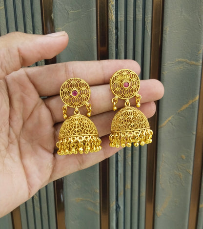 Gold Ruby Polki Jhumi Bollywood Dilnoor Earrings