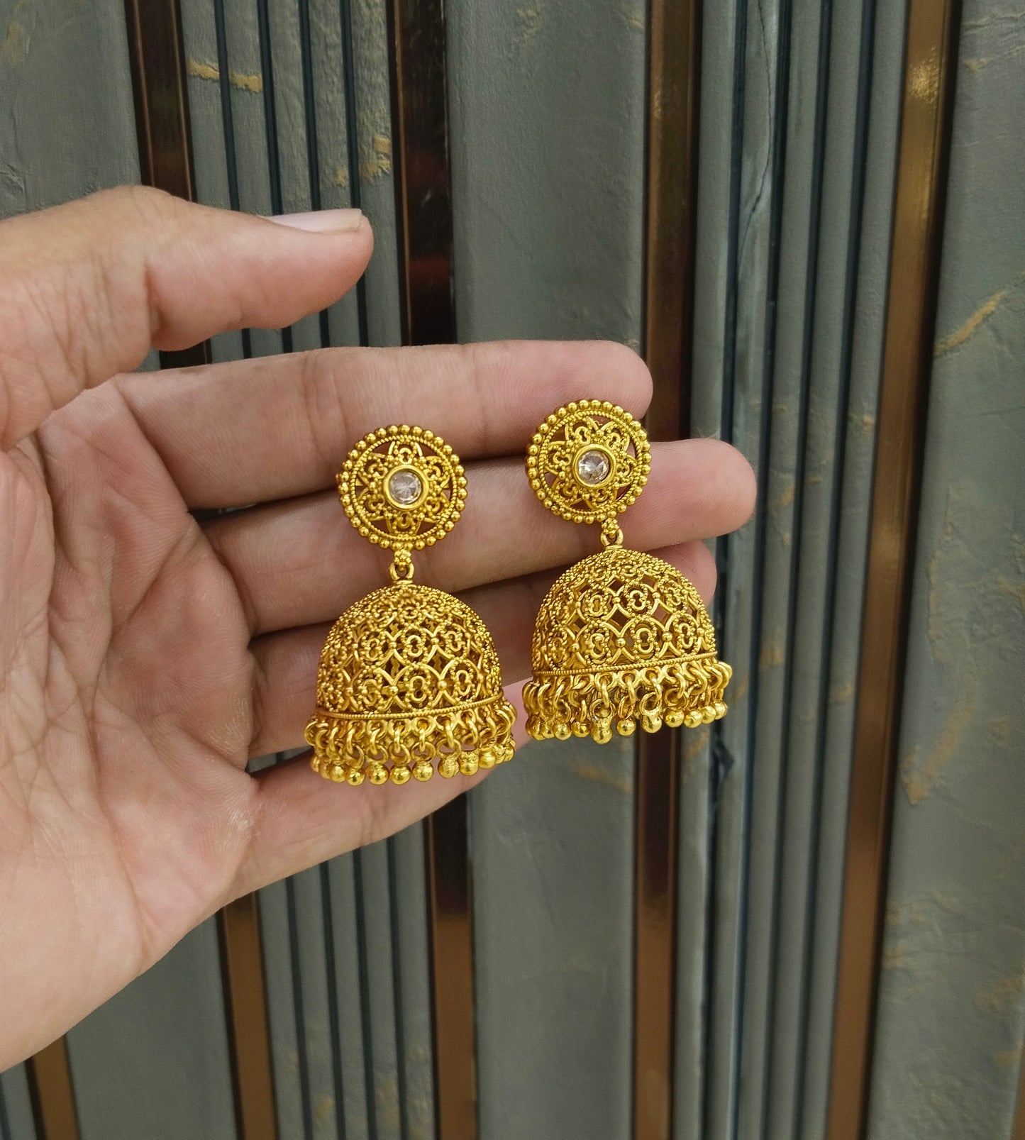 Gold Polki Jhumi Bollywood Dilnoor Earrings