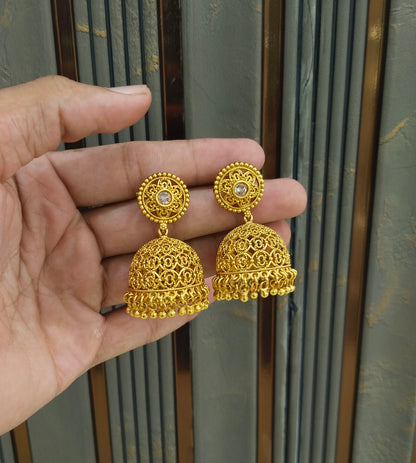 Gold Polki Jhumi Bollywood Dilnoor Earrings