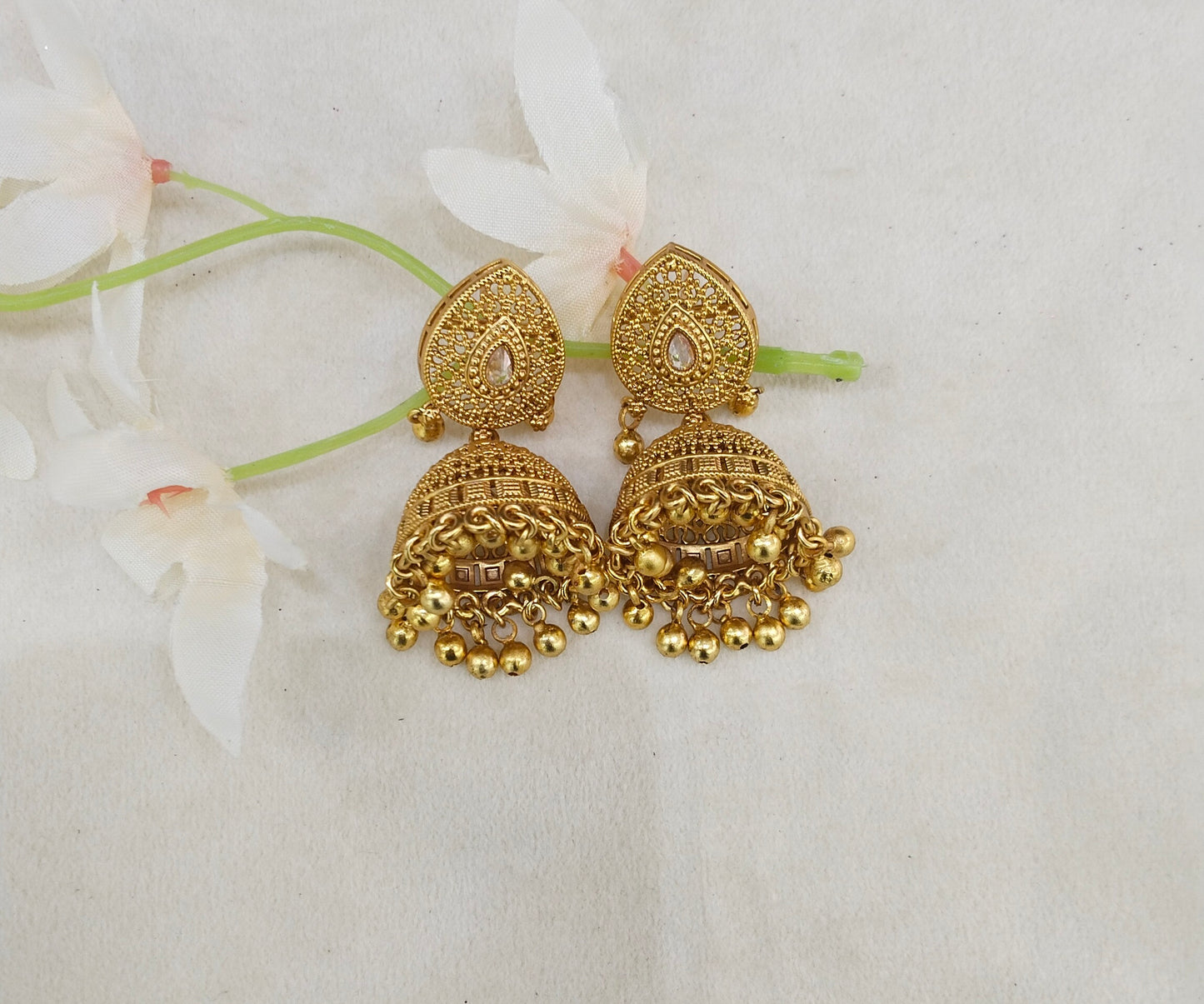 Gold Polki Jhumi Bollywood Dilnoor Earrings