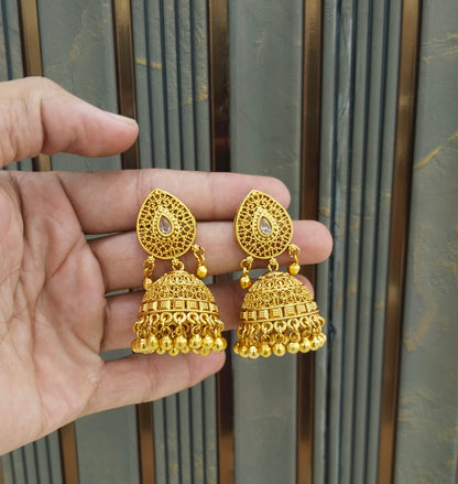 Gold Polki Jhumi Bollywood Dilnoor Earrings