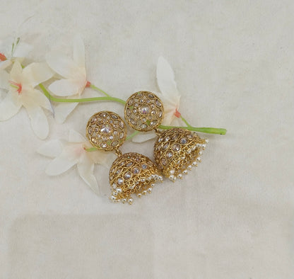 Gold Polki Jhumi Bollywood Dilnoor Earrings
