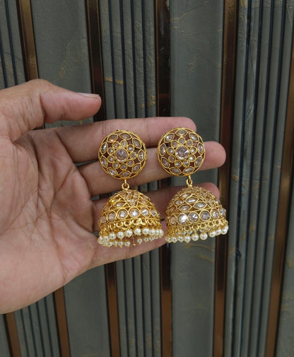Gold Polki Jhumi Bollywood Dilnoor Earrings