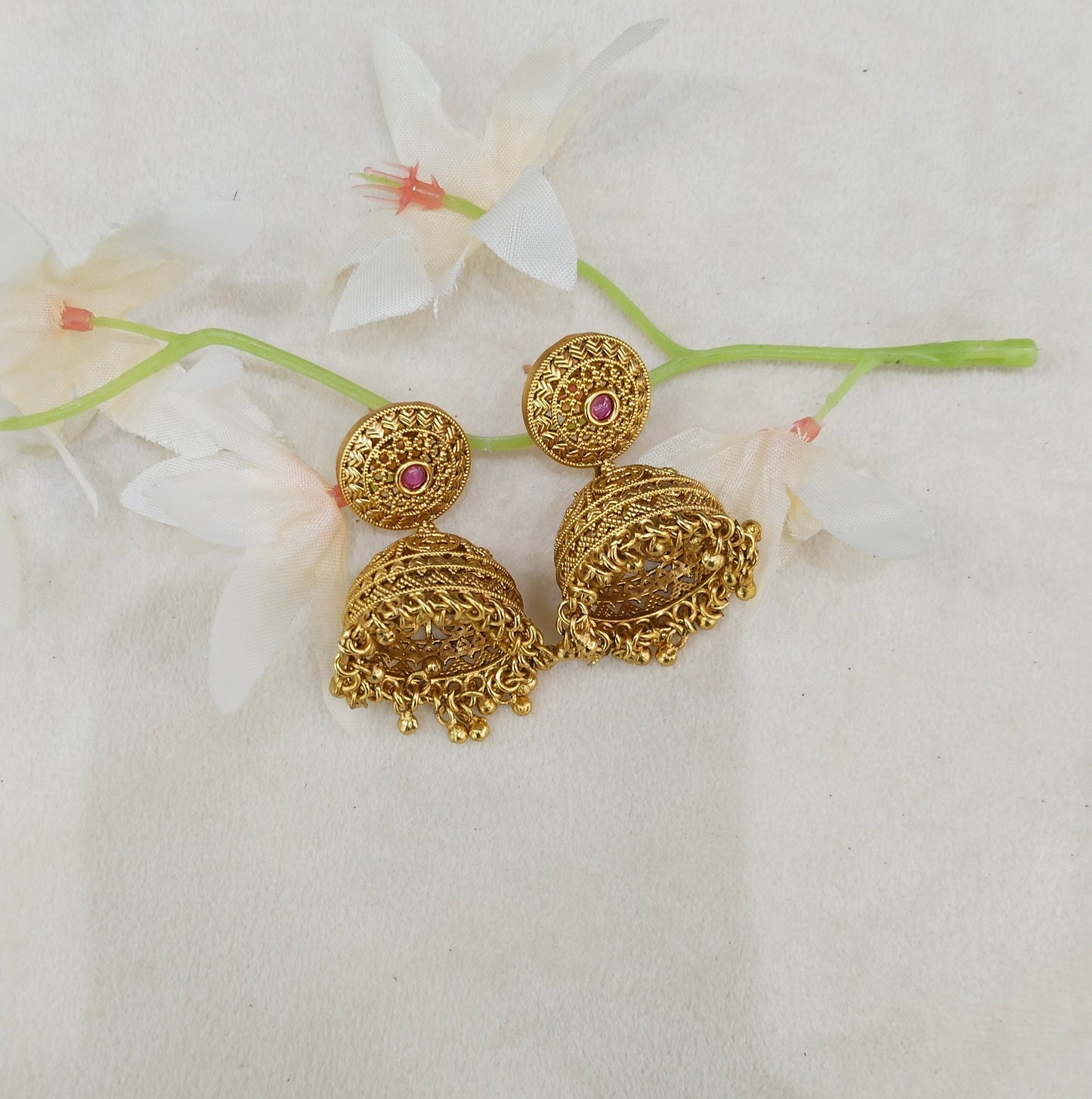 Gold Polki Jhumi Bollywood Dilnoor Earrings