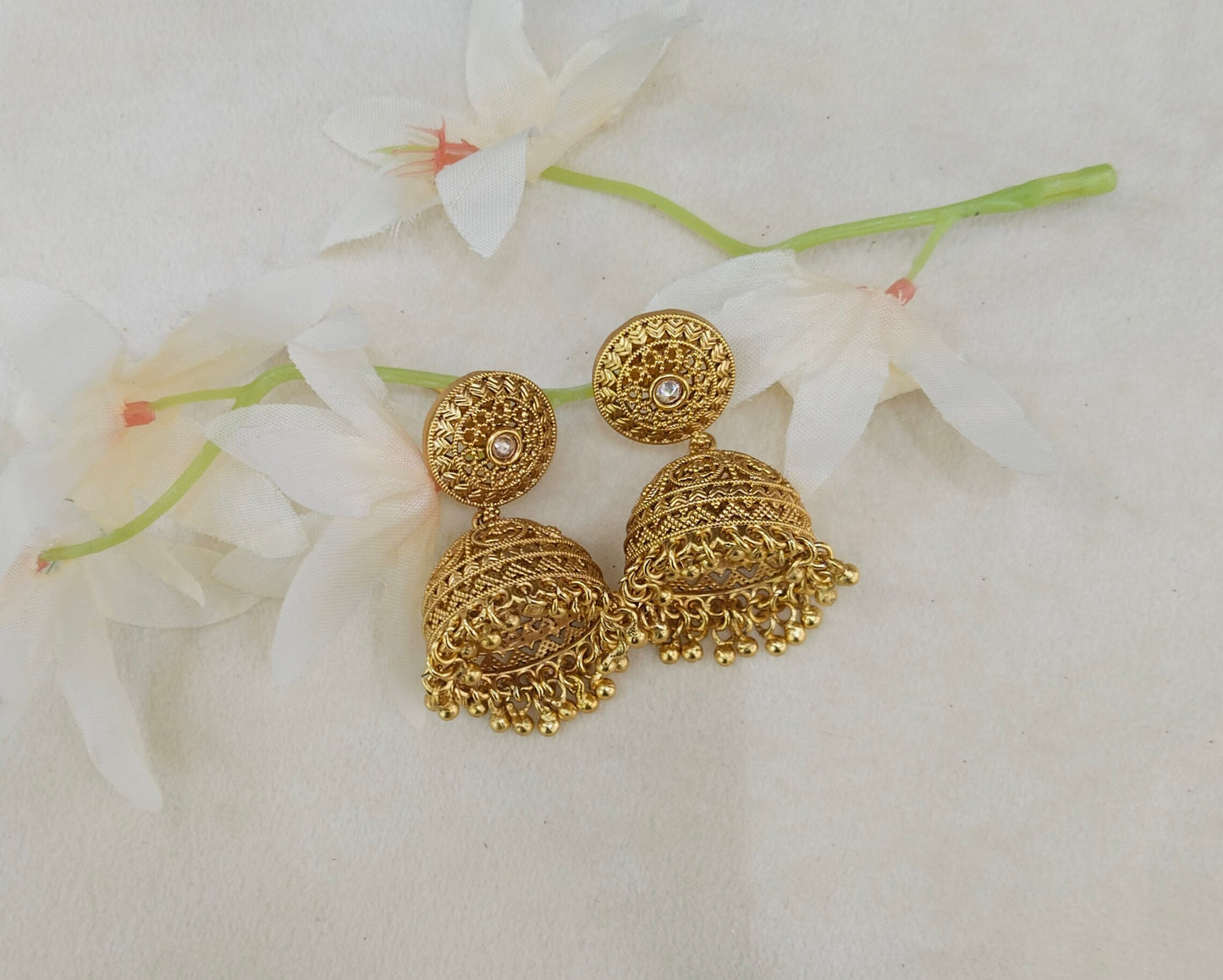 Gold Polki Jhumi Bollywood Dilnoor Earrings