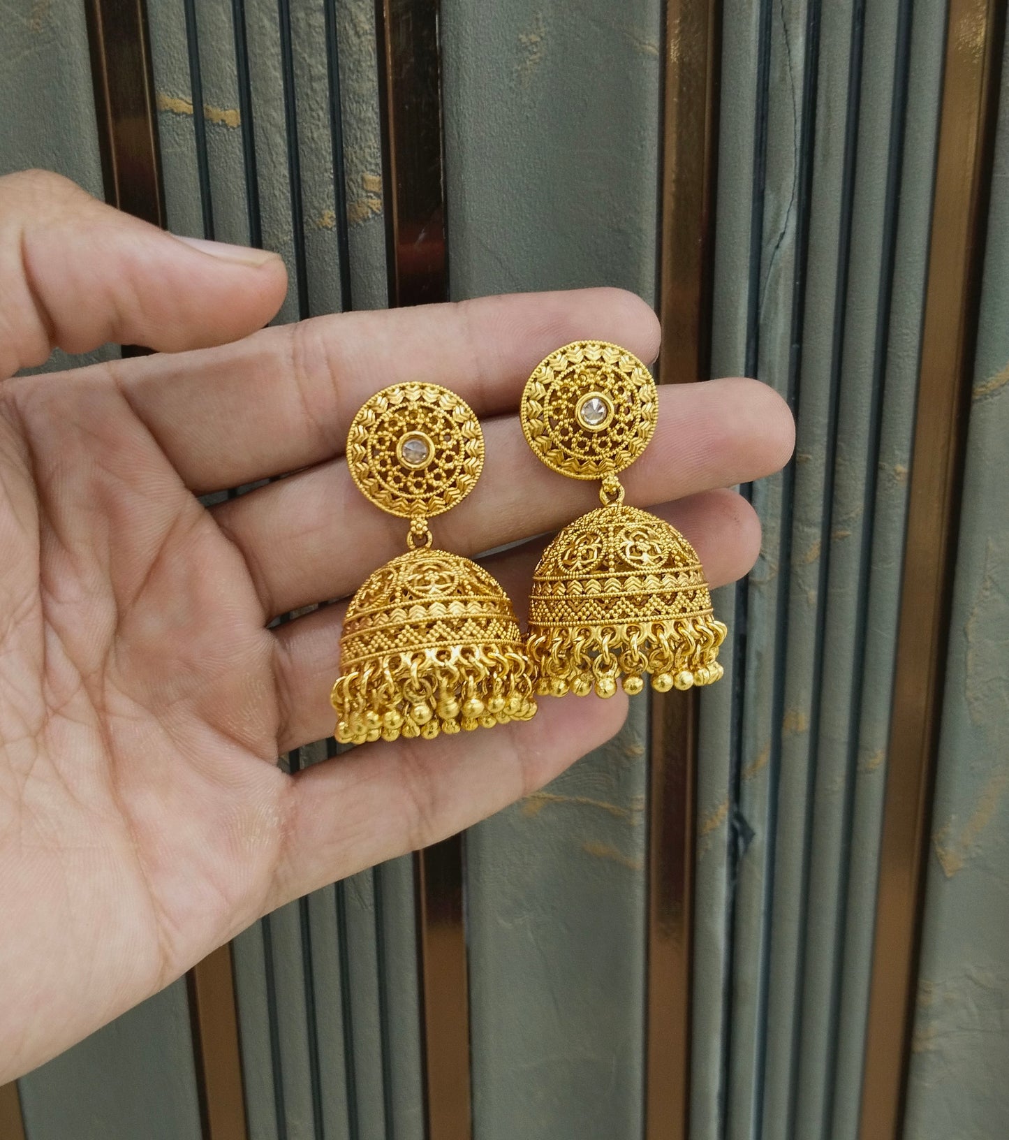 Gold Polki Jhumi Bollywood Dilnoor Earrings