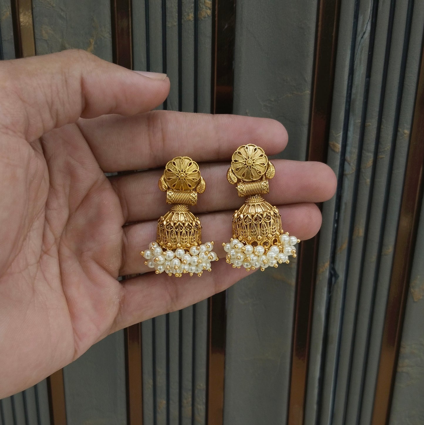 Gold White Bollywood Navneet Earrings