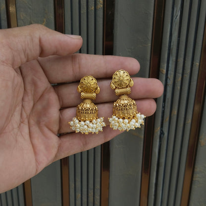 Gold White Bollywood Navneet Earrings