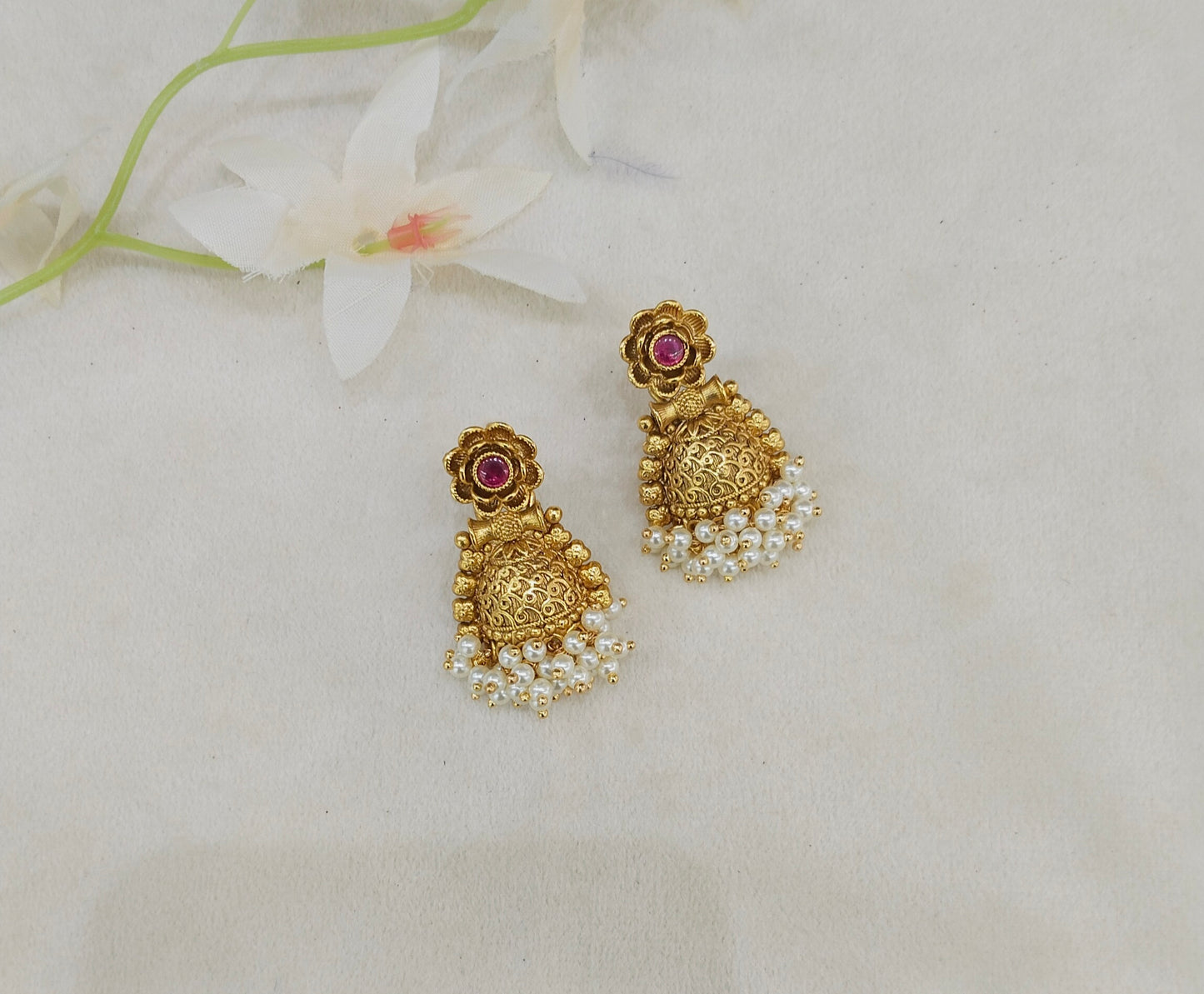 Gold Bollywood Navneet Earrings