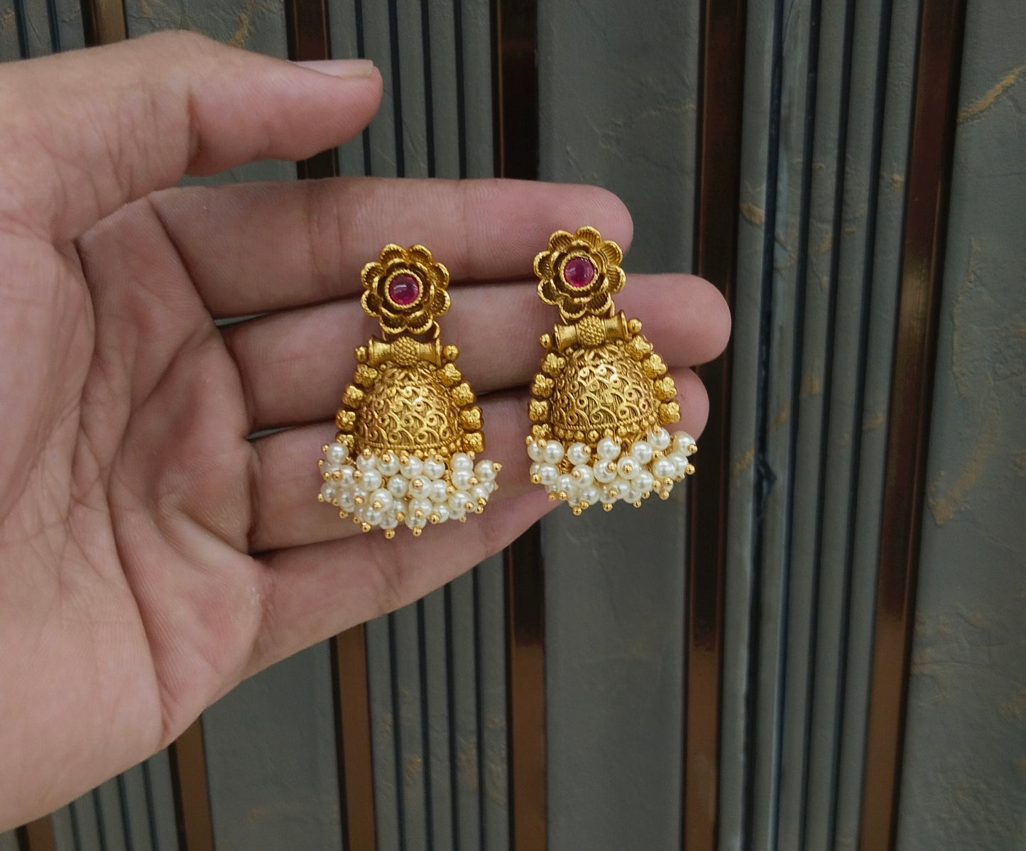 Gold Bollywood Navneet Earrings
