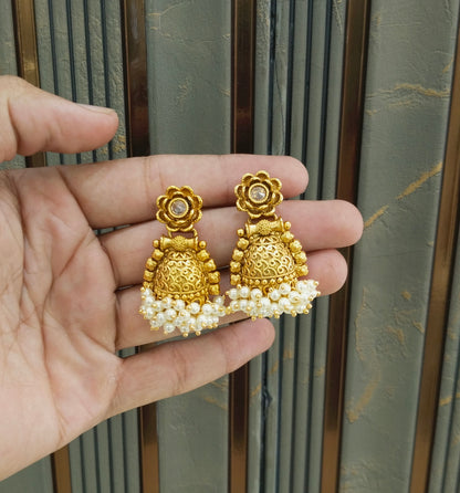 Gold Bollywood Navneet Earrings