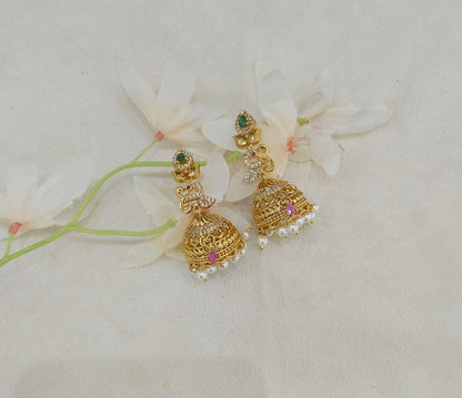 Gold Ruby Green Jhumki Bollywood Navneet Earrings