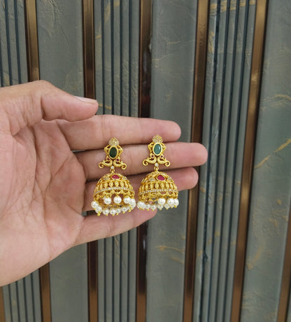 Gold Ruby Green Jhumki Bollywood Navneet Earrings