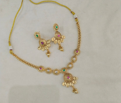 Gold Polki Ruby Green Necklace Jewellery Jain Set