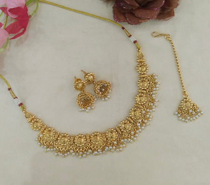 Gold Polki White Necklace Jewellery Jain Set