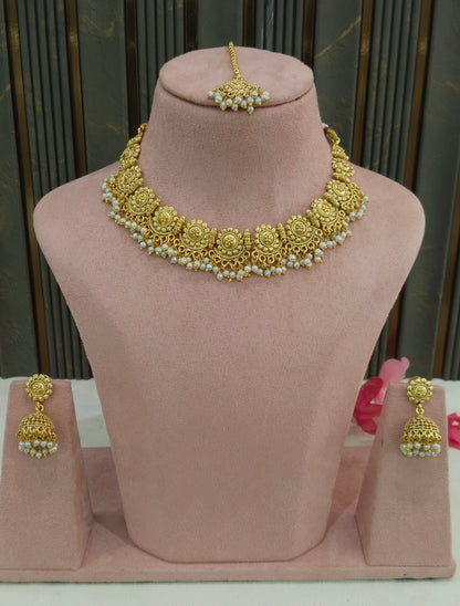 Gold Polki White Necklace Jewellery Jain Set