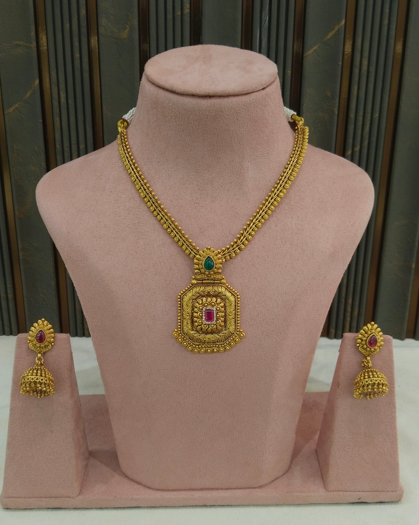 Gold Polki Ruby Green Necklace Jewellery Ranu Set