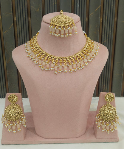 Peach Gold Polki Punjabi Nacklace Birpal set