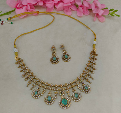 Antique Gold Mint  Cz Necklace Jewellery Pvita Set