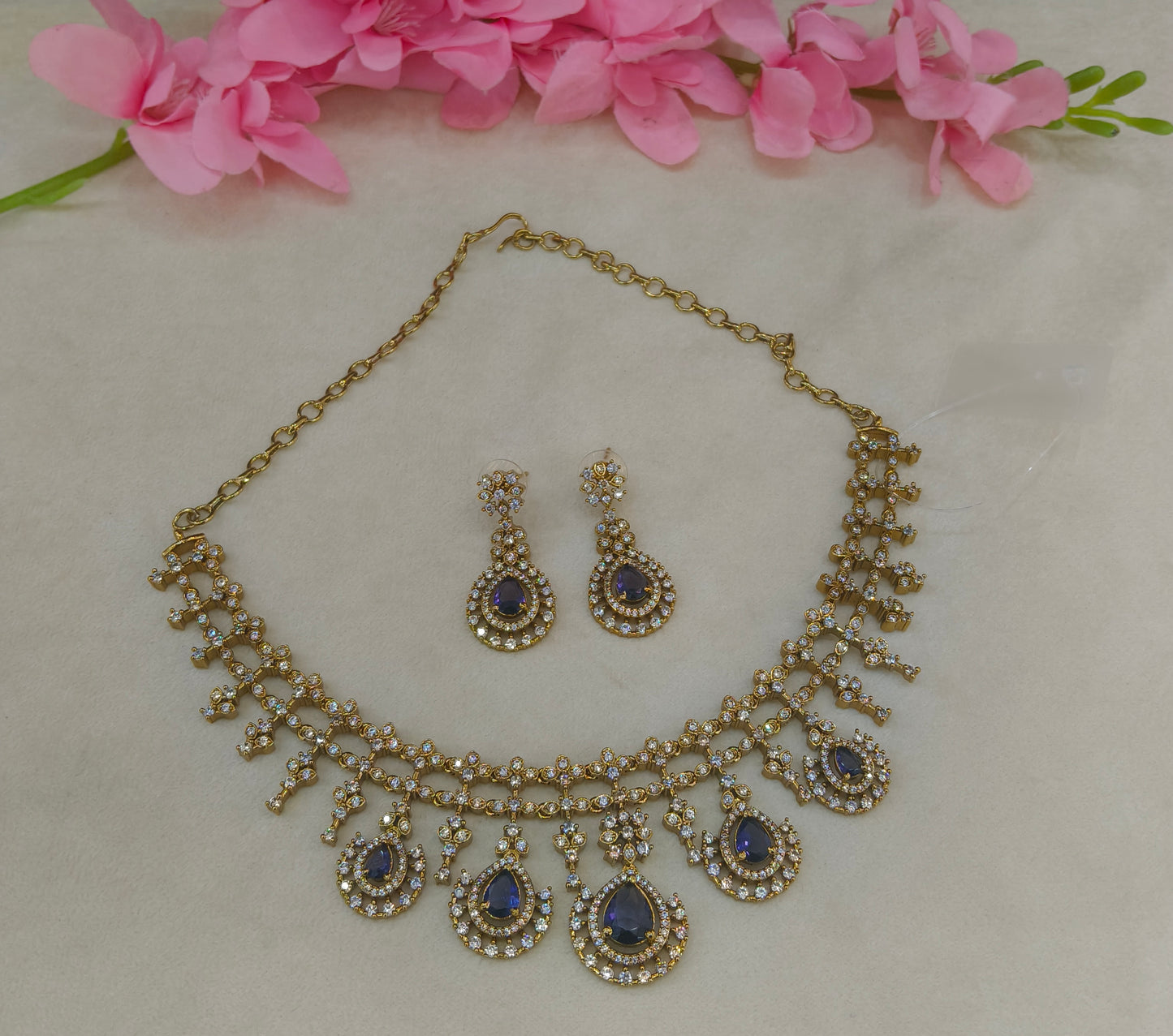 Antique Gold Purple  Cz Necklace Jewellery Pvita Set