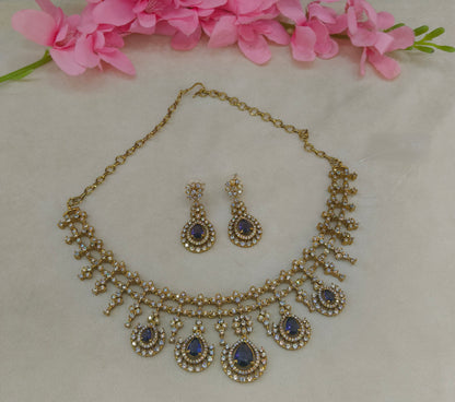 Antique Gold Purple  Cz Necklace Jewellery Pvita Set
